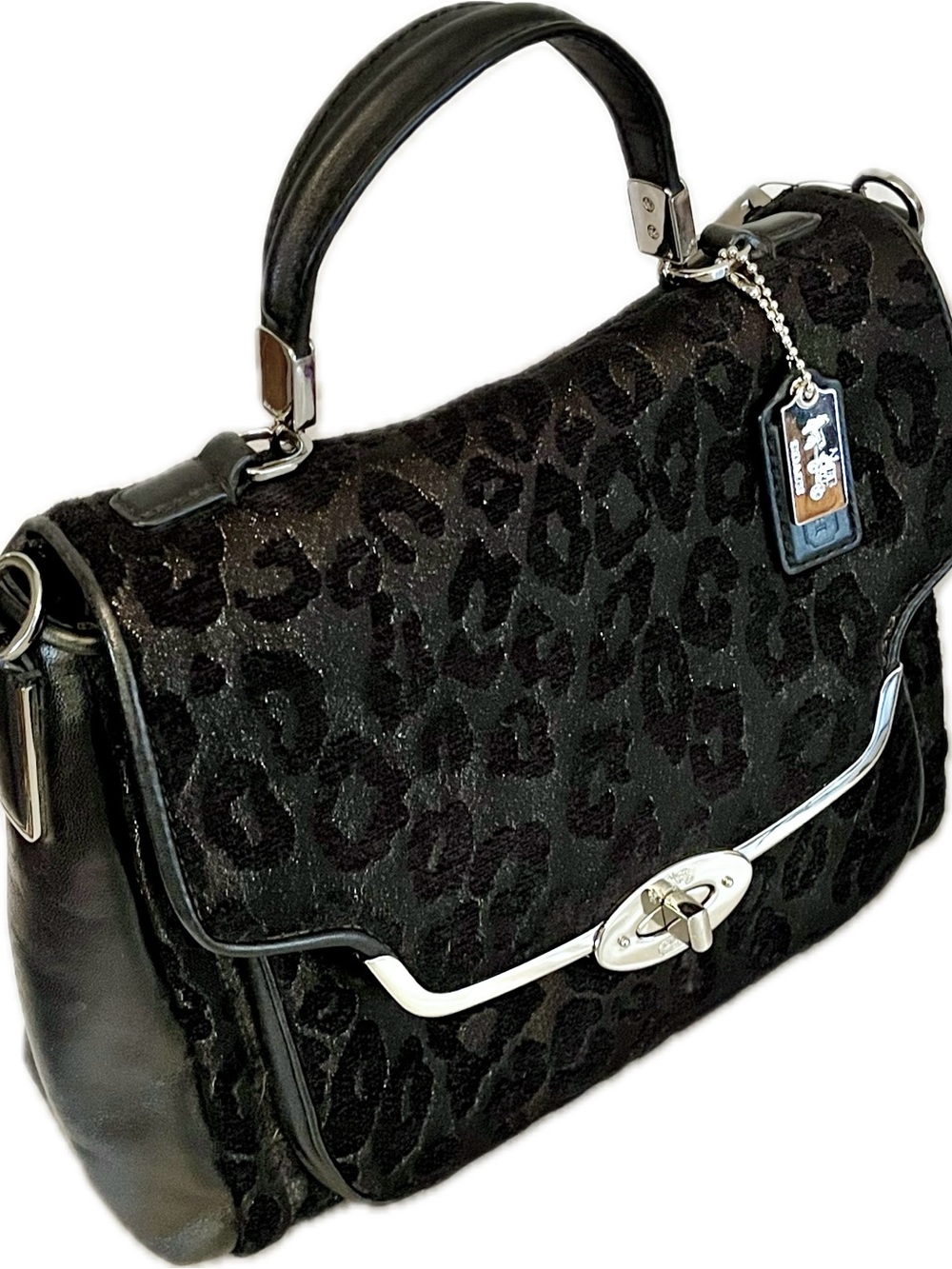 Coach Madison Sadie Leopard Oselot Chenille Leather Satchel